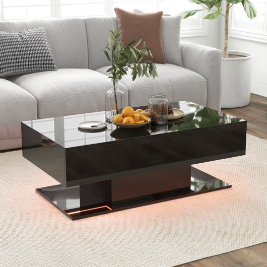 LED Coffee Table with Storage Drawers and Adjustable Lights