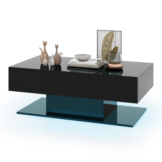 LED Coffee Table with Storage Drawers and Adjustable Lights