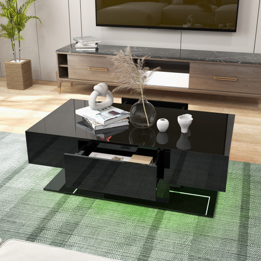 LED Coffee Table with Storage Drawers and Adjustable Lights