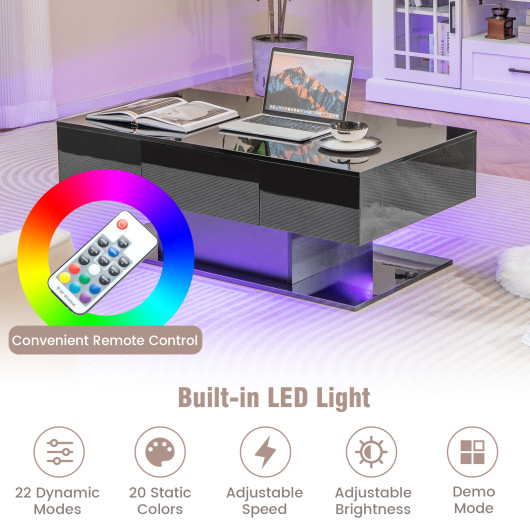 LED Coffee Table with Storage Drawers and Adjustable Lights