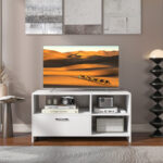 Modern White Media Console with Drawer and 3 Open Compartments