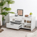Modern White Media Console with Drawer and 3 Open Compartments