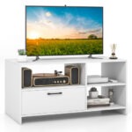 Modern White Media Console with Drawer and 3 Open Compartments