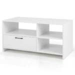 Modern White Media Console with Drawer and 3 Open Compartments