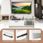 Modern White Media Console with Drawer and 3 Open Compartments