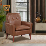 Brown PU Leather Accent Chair with Solid Wood Legs