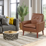 Brown PU Leather Accent Chair with Solid Wood Legs
