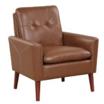 Brown PU Leather Accent Chair with Solid Wood Legs