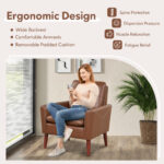 Brown PU Leather Accent Chair with Solid Wood Legs