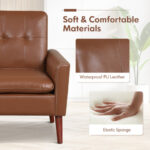 Brown PU Leather Accent Chair with Solid Wood Legs