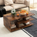 Modern Coffee Table with L-Shaped Shelf and 3 Tiers