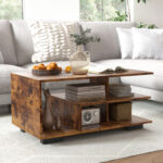 Modern Coffee Table with L-Shaped Shelf and 3 Tiers