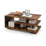 Modern Coffee Table with L-Shaped Shelf and 3 Tiers