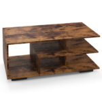 Modern Coffee Table with L-Shaped Shelf and 3 Tiers