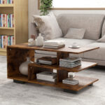 Modern Coffee Table with L-Shaped Shelf and 3 Tiers