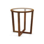 Modern Round Side Table with Tempered Glass Top and Acacia Wood