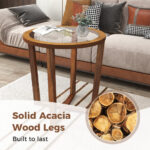 Modern Round Side Table with Tempered Glass Top and Acacia Wood