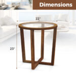 Modern Round Side Table with Tempered Glass Top and Acacia Wood