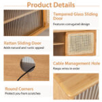 Natural Bamboo TV Stand with Rattan and Glass Sliding Doors
