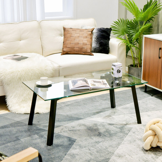 Modern Glass Coffee Table with Metal Frame for Living Room 2 Modern Glass Coffee Table with Metal Frame for Living Room - Image 2