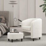 Space-Saving Barrel Chair with Ottoman and Removable Cushion