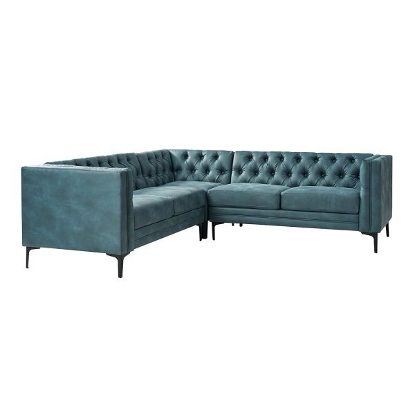 Moira Blue Faux Leather Tufted Modular Sectional Sofa 1