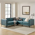 Moira Blue Faux Leather Tufted Modular Sectional Sofa 6 Moira Blue Faux Leather Tufted Modular Sectional Sofa