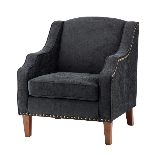 Moirai Charcoal Nailhead Trim Chenille Accent Armchair 1