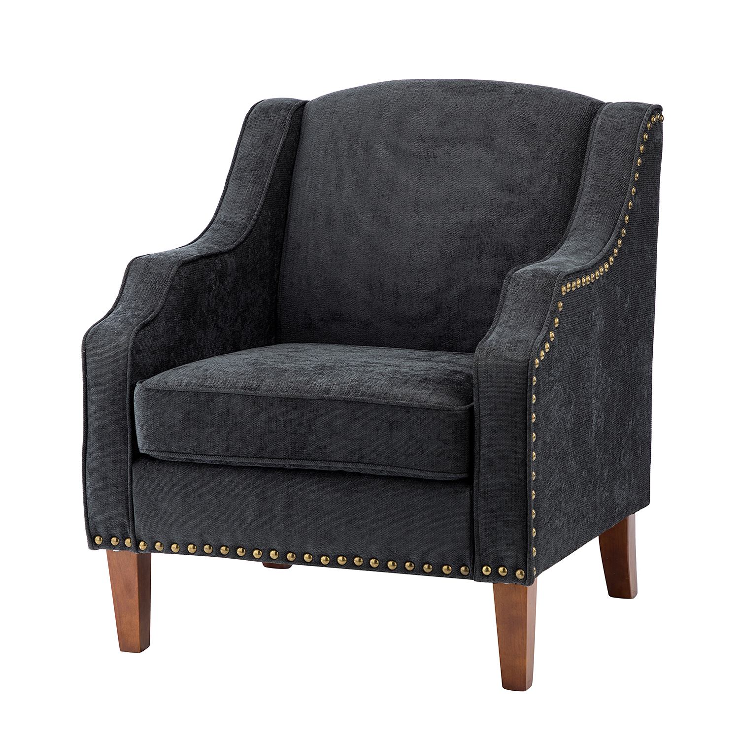 Moirai Charcoal Nailhead Trim Chenille Accent Armchair 2 Moirai Charcoal Nailhead Trim Chenille Accent Armchair - Image 2