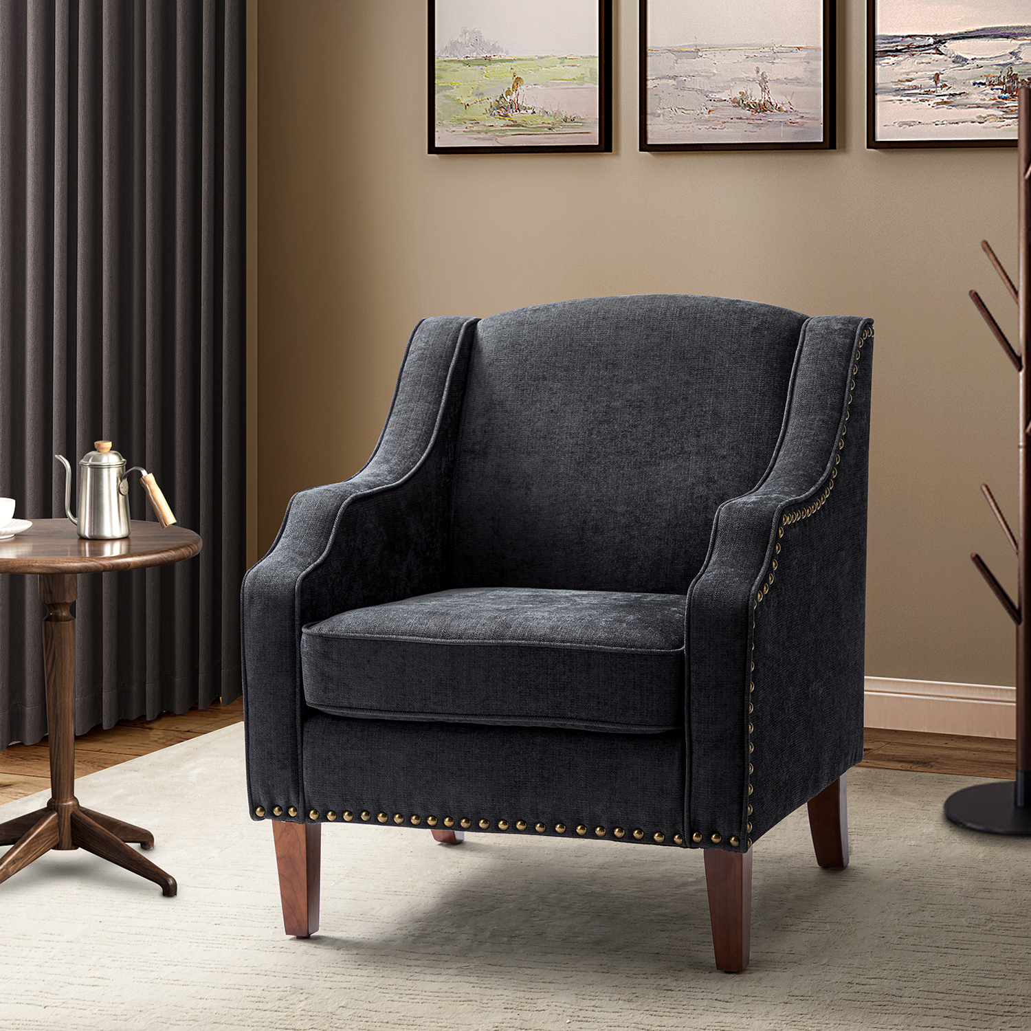 Moirai Charcoal Nailhead Trim Chenille Accent Armchair 1 Moirai Charcoal Nailhead Trim Chenille Accent Armchair