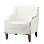 Moirai Ivory Chenille Nailhead Trim Accent Armchair