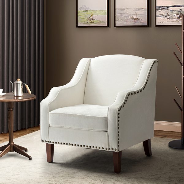 Moirai Ivory Chenille Nailhead Trim Accent Armchair