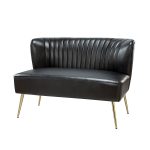 Monica Black Faux Leather Tufted Metal Leg Loveseat