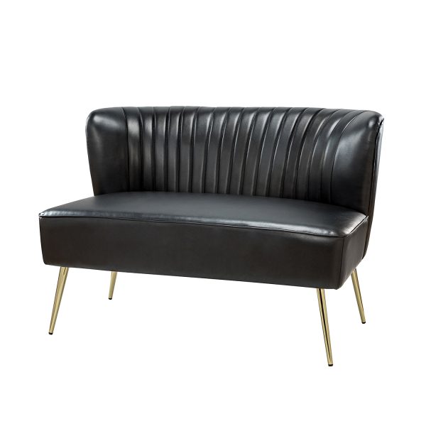 Monica Black Faux Leather Tufted Metal Leg Loveseat 1