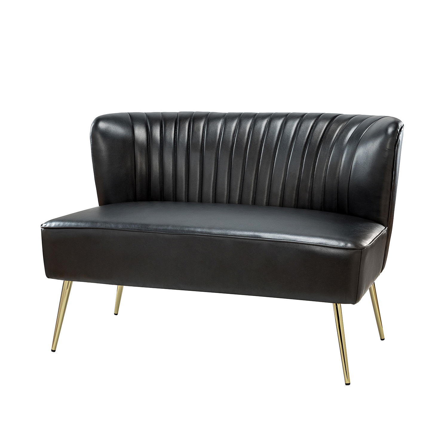 Monica Black Faux Leather Tufted Metal Leg Loveseat 2 Monica Black Faux Leather Tufted Metal Leg Loveseat - Image 2