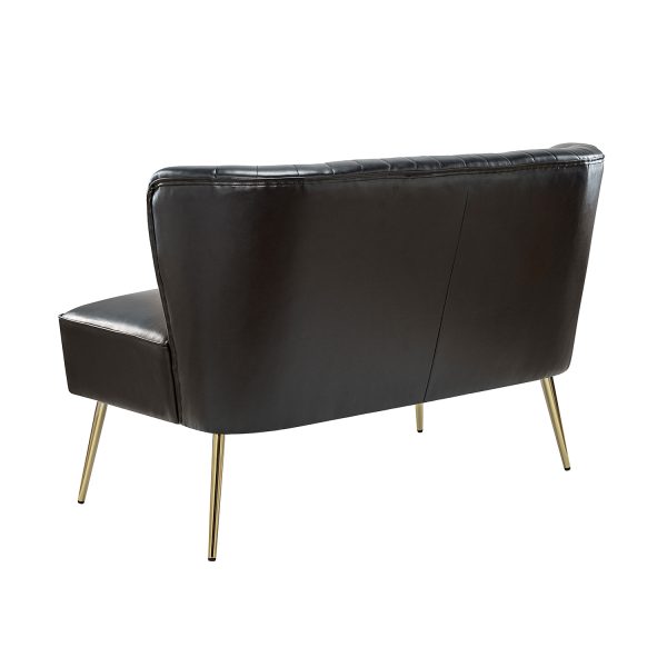 Monica Black Faux Leather Tufted Metal Leg Loveseat 2