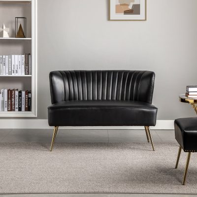 Monica Black Faux Leather Tufted Metal Leg Loveseat