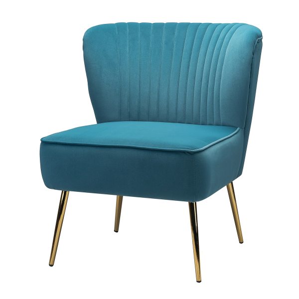 Monica Blue Velvet Channel Tufted Armless Accent Side Chair