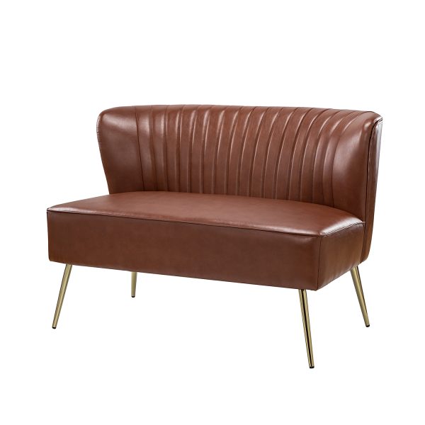 Monica Brown Faux Leather Tufted Metal Leg Loveseat 1