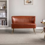 Monica Brown Faux Leather Tufted Metal Leg Loveseat 6 Monica Brown Faux Leather Tufted Metal Leg Loveseat
