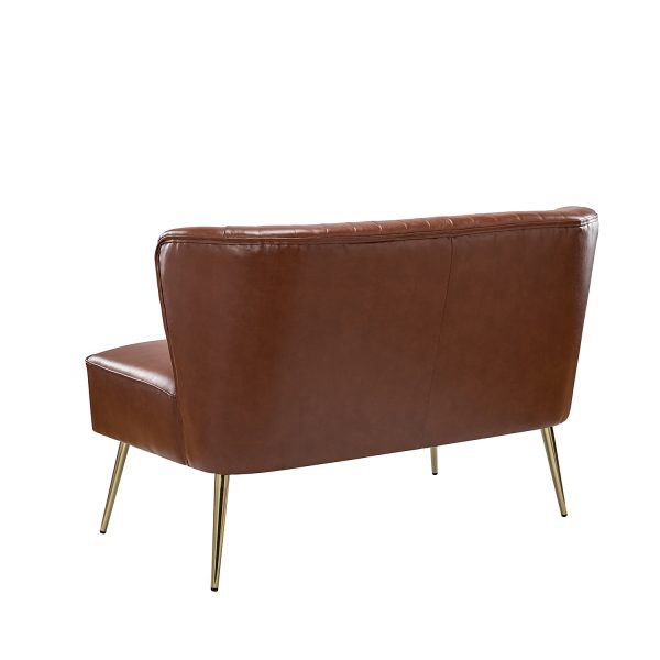 Monica Brown Faux Leather Tufted Metal Leg Loveseat 2