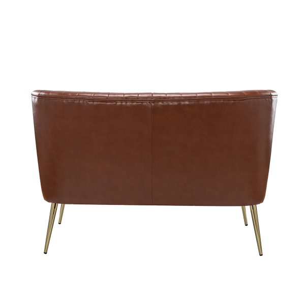 Monica Brown Faux Leather Tufted Metal Leg Loveseat 3