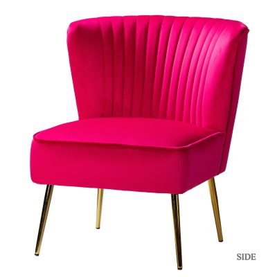 Monica Fuchsia Velvet Channel Tufted Armless Accent Side Chair
