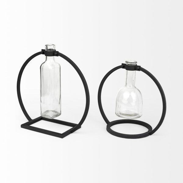 Monica I Short Black Metal Glass Bottle Vase 6
