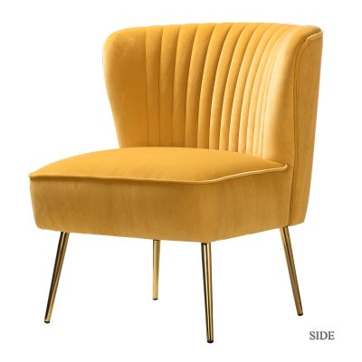 Monica Mustard Velvet Channel Tufted Armless Accent Side Chair