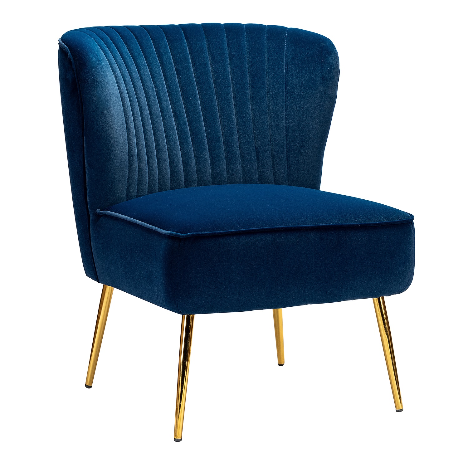 Monica Navy Velvet Channel Tufted Armless Accent Side Chair