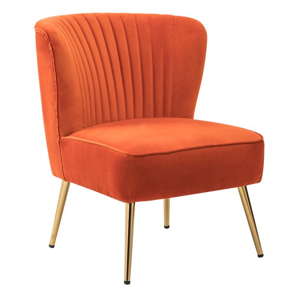Monica Orange Velvet Channel Tufted Armless Accent Chair