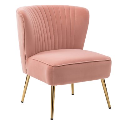 Monica Pink Velvet Channel Tufted Glam Armless Accent Chair