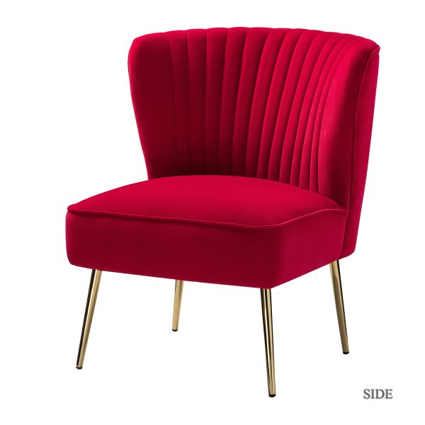 Monica Red Velvet Channel Tufted Armless Accent Chair