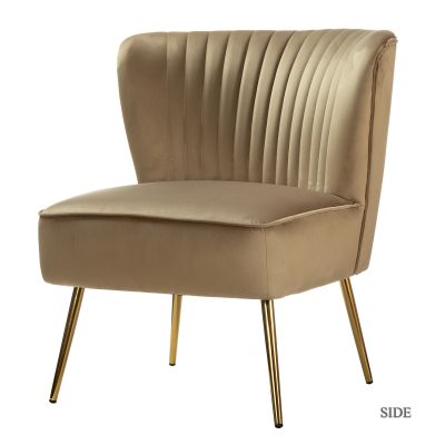 Monica Tan Velvet Channel Tufted Armless Accent Side Chair
